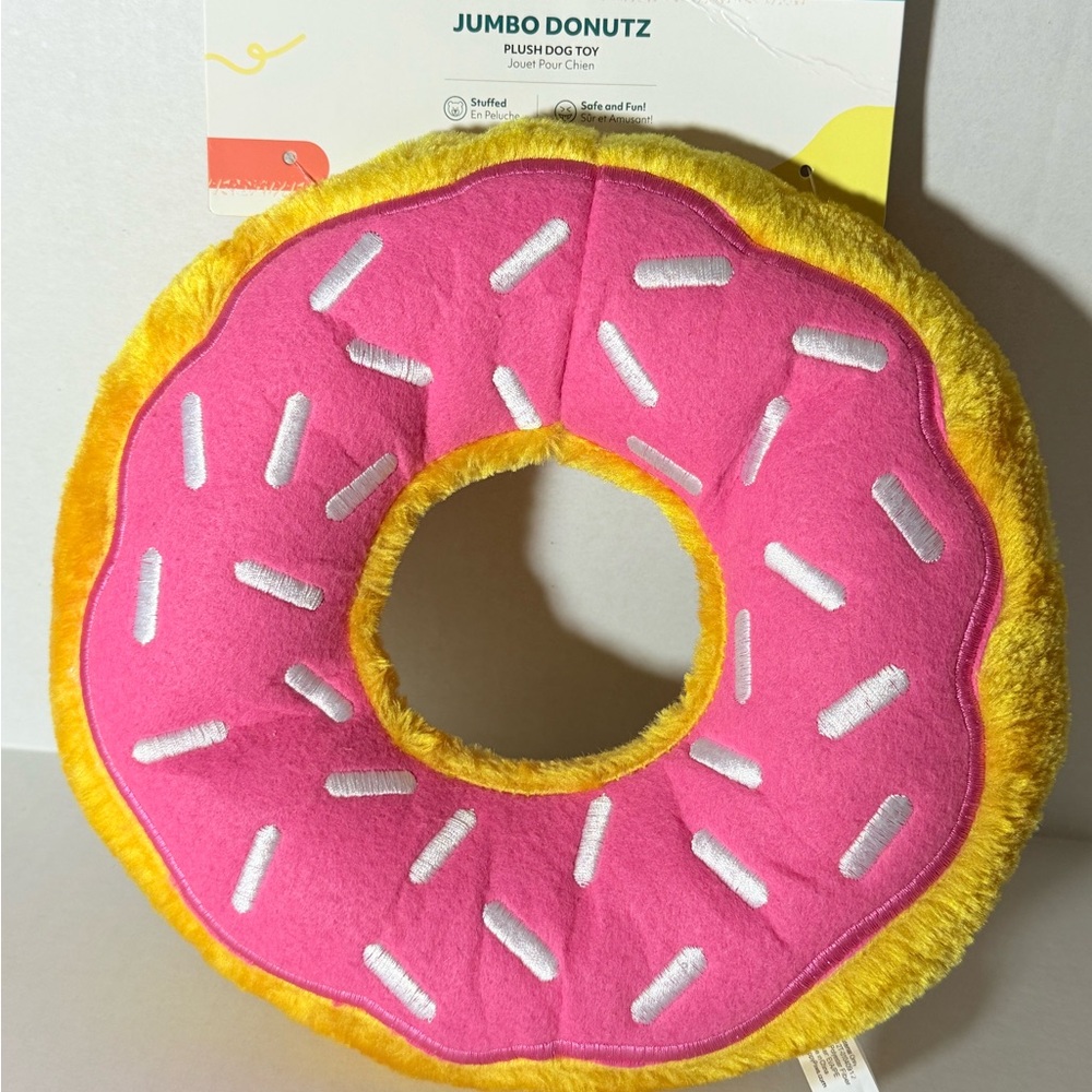 Jumbo Donutz Plush Dog Toy - Pink and Yellow